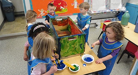 Preschoolers Painting a Box